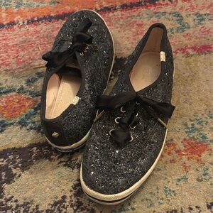 Kate spade Black Glitter Sneakers with Ribbon Laces